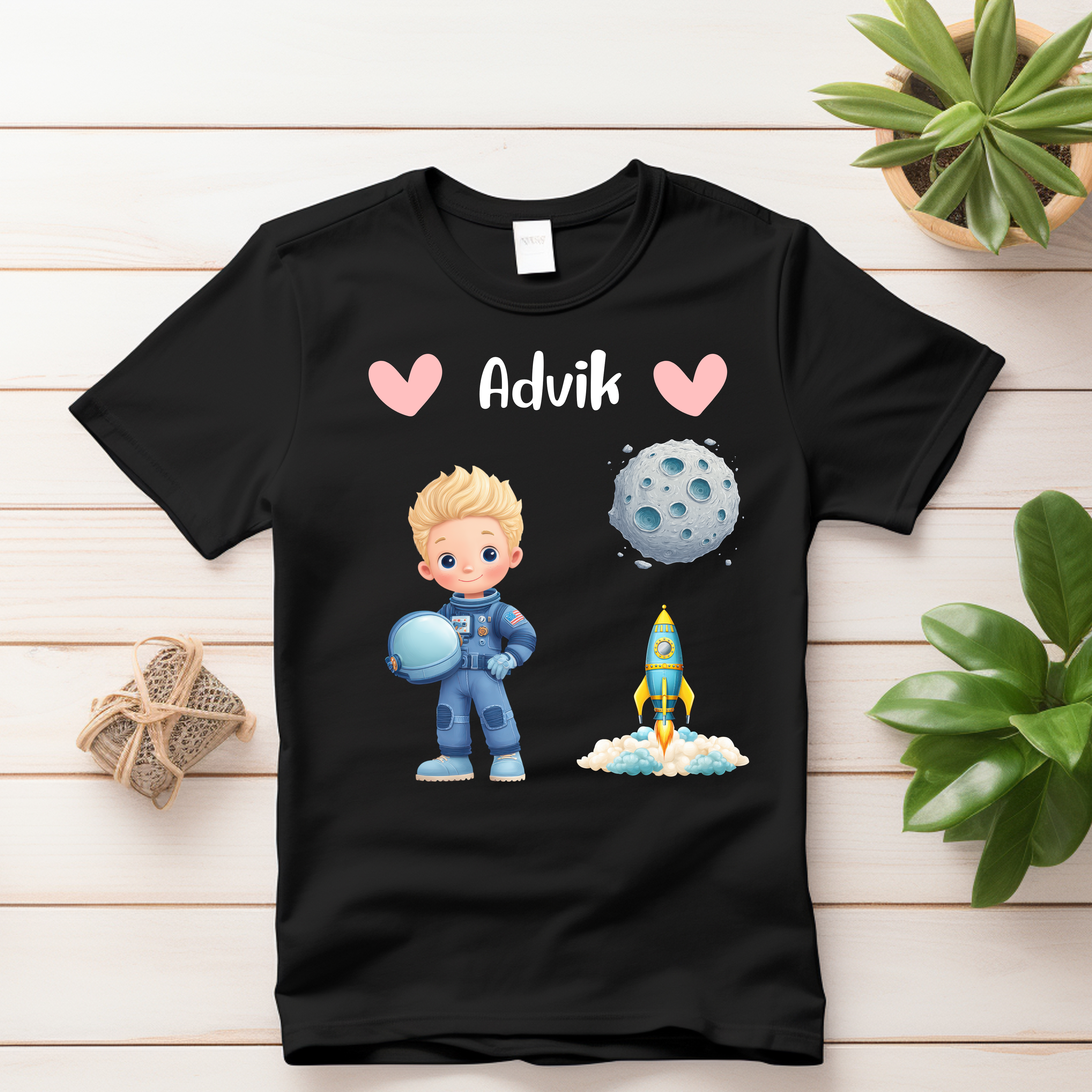 Plumlush Personalized Kids Premium 100% Cotton T-Shirt | Space Theme | Eco-Friendly Printed Tees