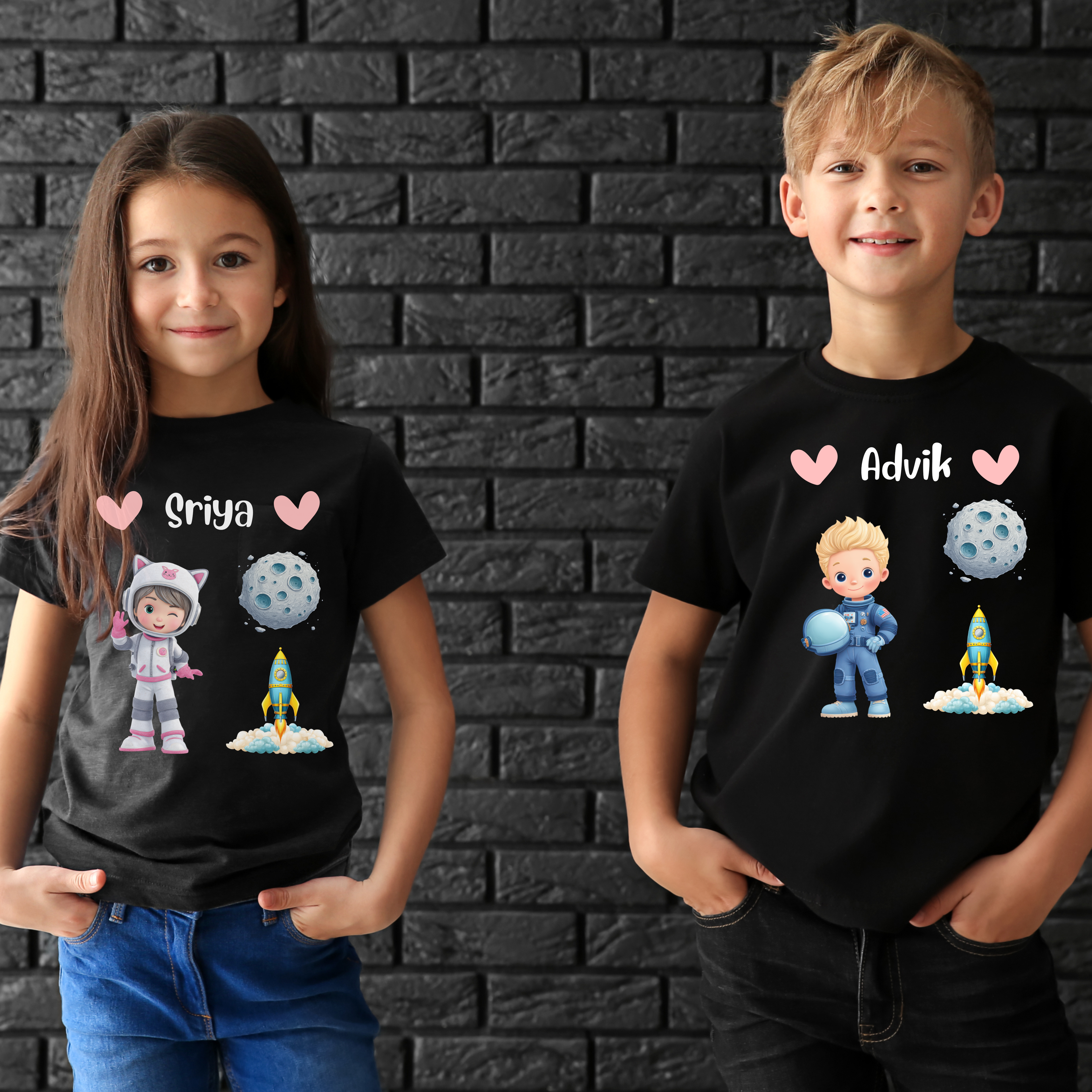 Plumlush Personalized Kids Premium 100% Cotton T-Shirt | Space Theme | Eco-Friendly Printed Tees