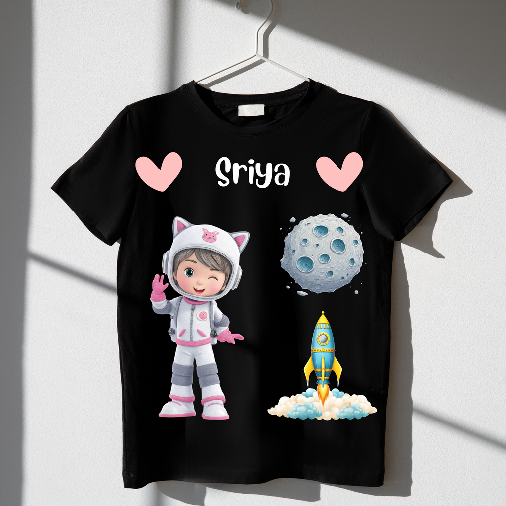 Plumlush Personalized Kids Premium 100% Cotton T-Shirt | Space Theme | Eco-Friendly Printed Tees